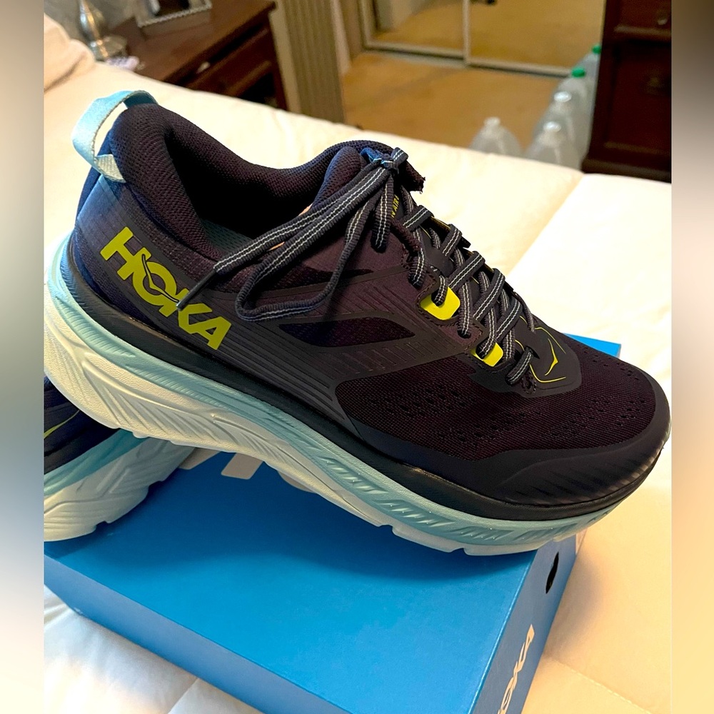 Hoka Stinson 6 ATR Trail Running Shoes in dark blue and Light Blue